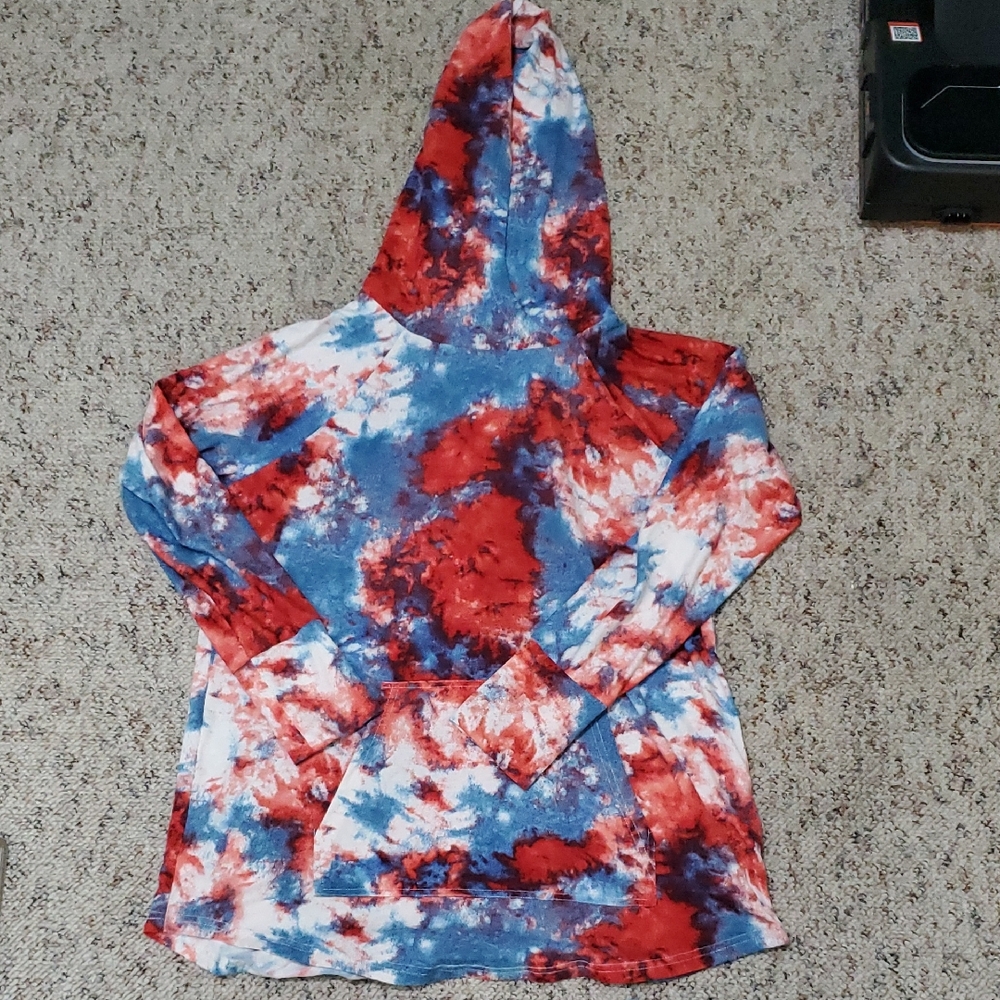 LuLaRoe Red and Blue Tie-Dye Hoodie